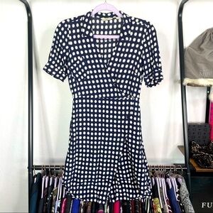 𝅺11•1•tylho Anthropologie Navy Blue Polka Dot Wrap Dress